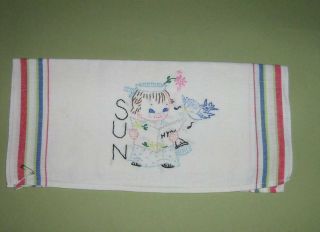 Vintage Set Days Of Week Little Girl Embroidered Canon Kitchen Tea Towels Vgc