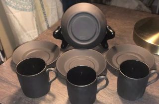 Wedgwood Black Basalt Demitasse Cups & Saucers.  Vintage.  Set Of 3,  Extra Saucer