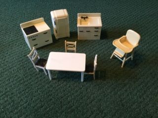 Vintage Renwal Plasco Doll House Kitchen Set Furniture Table High Chair Etc