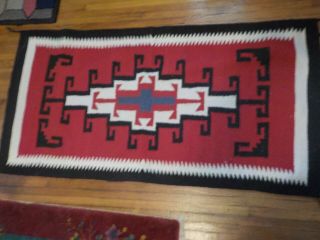 Klagetoh Pattern Mexican Rug Faux Navajo Indian Design Wool 62 X 32 Vintage