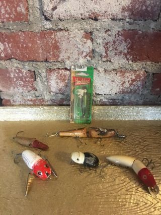 Vintage Fishing Lures Heddon Antique Wood Baby Torpedo Crazy Crawler (6) Lures