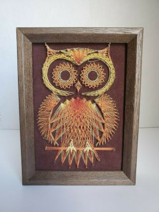 Retro Owl String And Nail Art Mid Century Modern Bird Framed,  Vintage