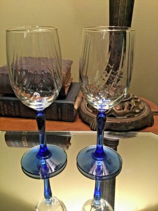 One Vtg Lenox Cobalt Blue Stem Wine Swag Draped Glasses Goblets Gold Rim