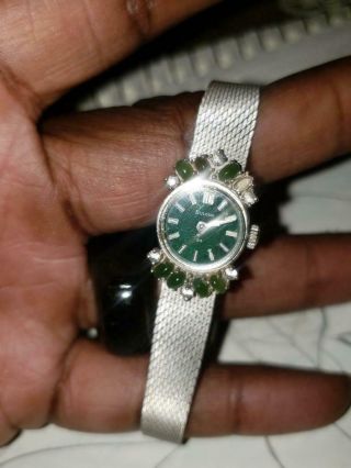 Vintage Bulova 10k Rolled Gold Plate Duchess Diamond Jade Wound Watch - Running