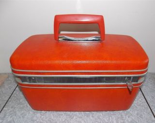 Vtg Retro Orange Samsonite Makeup / Train Case Hard Shell Luggage,  Key 15x9x8