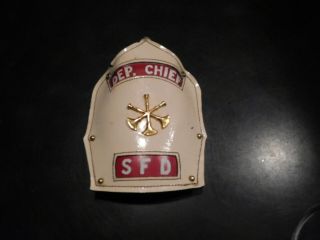 Vintage Fire Helmet Leather Front Shield - Dep.  Chief S F D