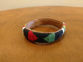 Vintage Native American Style Hand Crafted Bead Bracelet Leather Band