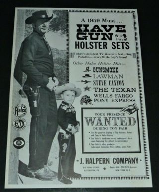 Vtg 1959 J.  Halpern Have Gun Will Travel Holster Toy Set Print Ad