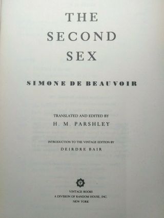 The Second Sex by Simone de Beauvoir (Vintage Books • Paperback • 1989) 4