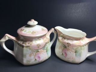 Antique Signed Rs Prussia Creamer & Sugar Vintage Shabby Chic