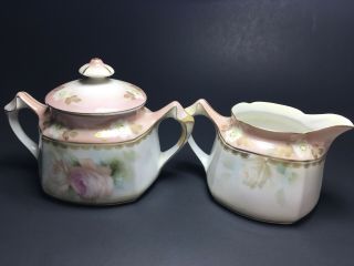 ANTIQUE SIGNED RS PRUSSIA CREAMER & SUGAR Vintage Shabby Chic 2