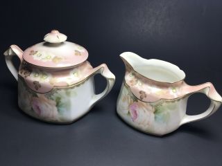 ANTIQUE SIGNED RS PRUSSIA CREAMER & SUGAR Vintage Shabby Chic 5