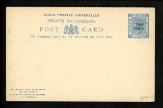 Postal Stationery H&g 10b Straits Settlements Postal Card 1891 Vintage M&r