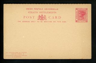 Postal Stationery H&g 14 Straits Settlements Postal Card 1893 Vintage M&r Card