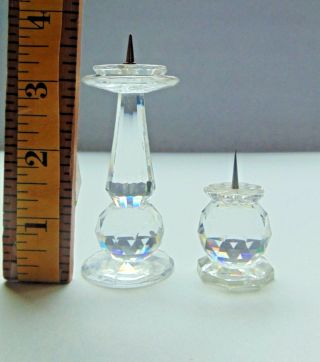 2 Vintage Retired Swarovski Crystal Candle Holder Pin Style 2 & 4 Inch Tall 6