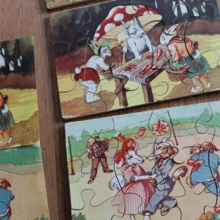 Vintage Box With 3 Wooden Fairytale Puzzles