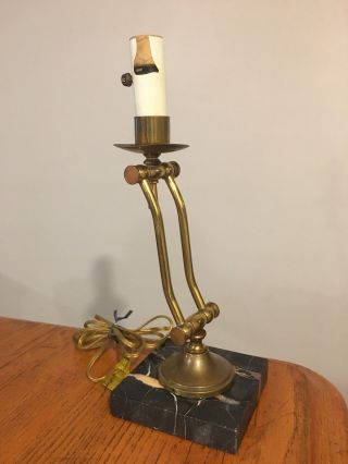 Vtg Antique Adjustable Brass Table Desk Lamp Black Marble Base