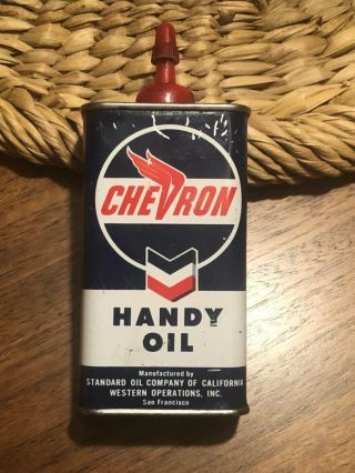 Vintage 4 Oz Chevron Handy Oil Can - Empty Household Oiler Tin
