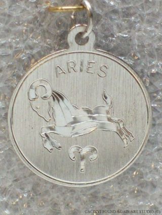 Vintage Aries The Ram Zodiac Sign Sterling Silver Charm Astrology Disk Pendant