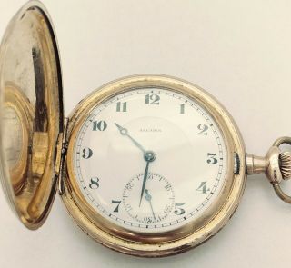 Antique Arcadia Hunter Case Enamel Dial Swiss Pocket Watch From Circa 1910