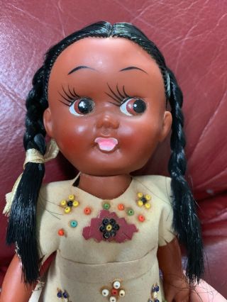 Vintage 8” Dime Store Ponytail Doll Japan Vinyl Rubber Dressed Native American
