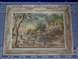 The Season Of Blossoms Currier & Ives Colored Print In Vintage Frame