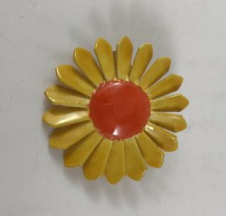 Signed By Robert Vintage Daisy Flower Brooch Pin Yellow & Orange Enamel