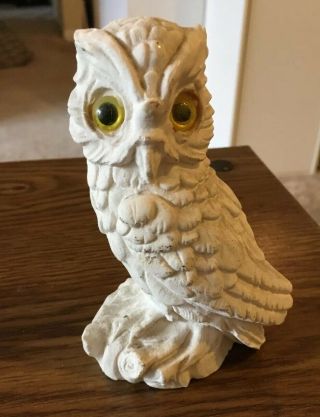 Vintage White Owl Figurine With Yellow Eyes 5 "