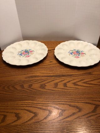 Set Of 2 Vintage E & R American Artware 9 " Deviled Egg Plate Tray Dish Floral