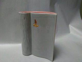 11 Vintage Red Wing Vase Foil Label - Gray Pink Interior - Unusual And Very Unique