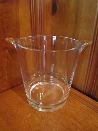 Vintage Clear Thick Heavy Glass 7 1/2 " Wine Champagne Chiller Ice Bucket Handles