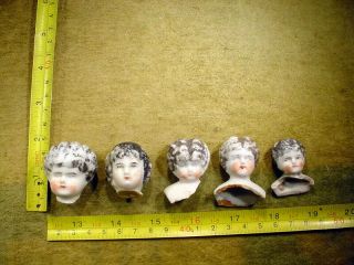 5 X Excavated Faded Painted Vintage Victorian Doll Head Hertwig Age 1860 12402