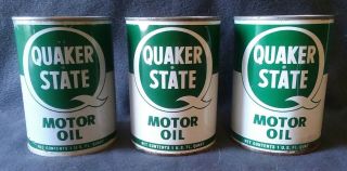 Vintage Quaker State Motor Oil Quart Tin Cans Set Of 3