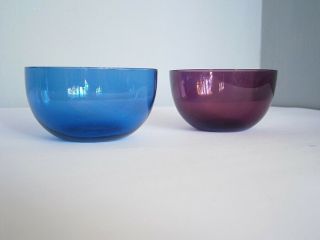 2 X Vintage Retro 60s Timo Sarpaneva Iittala Finland Blue Glass Serving Bowl Set