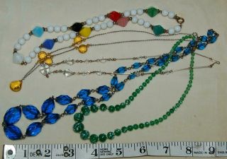 4 Antique Vintage Necklaces Glass Beads C1930 - 50s