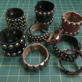 Leather Metal Studded Wrist Cuffs 80s Vintage Goth Punk Bands