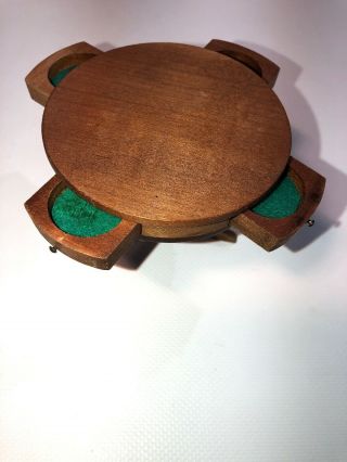 Vintage Dollhouse Miniature Round Wood Table With Four Drawers Lined In Felt