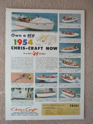 Vintage 1954 Chris - Craft Boat Kits Outboard Express Cruiser Speedboat Print Ad