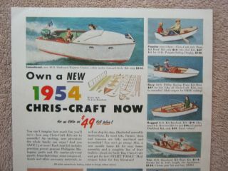 Vintage 1954 Chris - Craft Boat Kits Outboard Express Cruiser Speedboat Print Ad 2