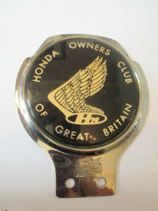 Vintage Honda Owners Club Of Great Britain Metal Car / Motorcycle Badge