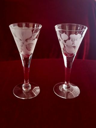 Vtg Frank Oda Hawaiian Floral Etched Glassware Shot Glasses Collectable