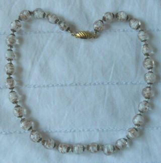 Vintage Clear With White & Metallic Bronze Swirls Murano Glass Beads Necklace