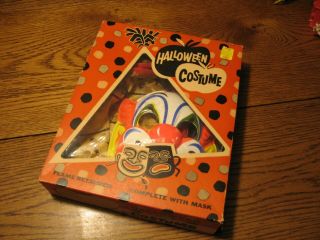 Vintage Childs Collegeville Clown Halloween Costume & Mask 100 Rare