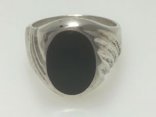 Vintage Taxco 925 Sterling Silver & Black Agate Signet Ring Size 11