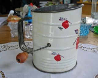 Vintage Metal Bromwell Red Apples Flour Sifter