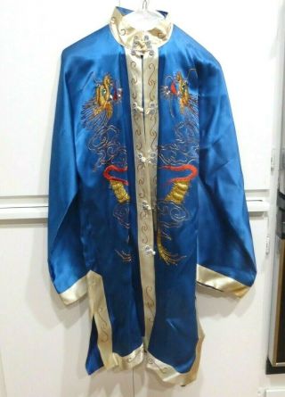 Vintage Japanese Wwii Kimono Robe Smoking Jacket Embroidered Dragon