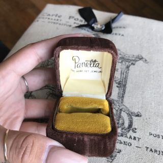 Vintage Panetta Brown Velvet & Mustard Velvet Ring Box