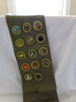 Vintage Boy Scouts Of America Merit Badge Sash With 14 Badges