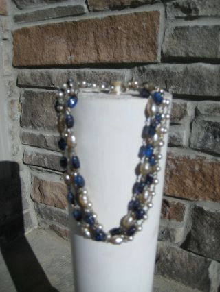 Vintage STAR Brand Costume Jewelry 4 Strand Blue Tiger Striped Gems Necklace 2