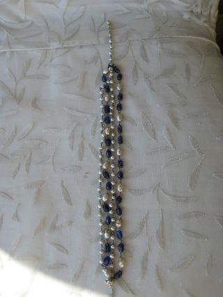 Vintage STAR Brand Costume Jewelry 4 Strand Blue Tiger Striped Gems Necklace 3